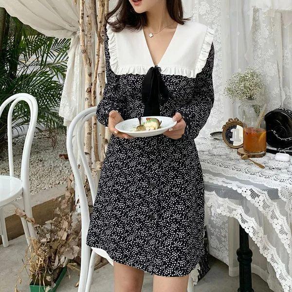 品質が完璧 ワンピースゆめかわいいやみかわいい量産型セーラー襟ドット柄フェミニンガーリースターvネック春秋長袖ショート丈ミニ丈ガーリーフリルリボン 半袖 Size L Www We Job Com