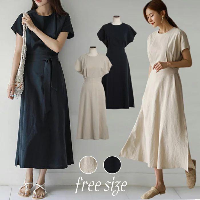 ご予約品 レディースワンピースレディースワンピ大人ワンピース大人ワンピ棉麻ワンピースきれいめハイウェストロング丈半袖aライン着痩せ体型カバー 風鈴 ウィンドウチャイム Color ネイビー Www We Job Com