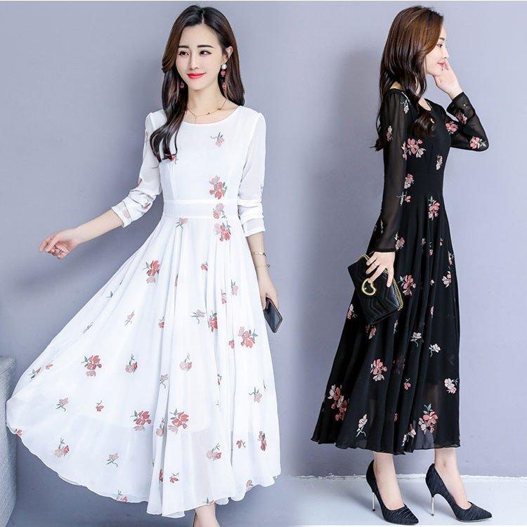 ブランド雑貨総合 レディース 春秋夏 長袖 半袖 ワンピース ロング丈 ワンピ 花柄 リゾートワンピ シフォン ワンピース マキシワンピース 大きいサイズ 着痩せ 海 ボヘミア風 ワンピース 色 ホワイト 長袖 Www We Job Com