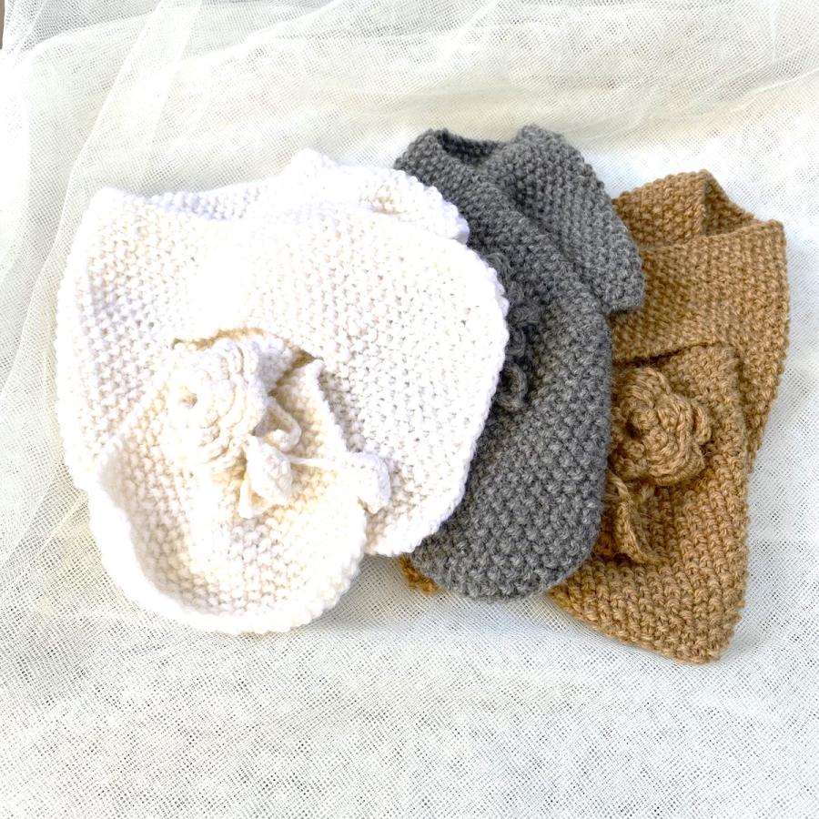 ポコポコミニマフラー 手編み ニットのお花コサージュ ハンドメイド