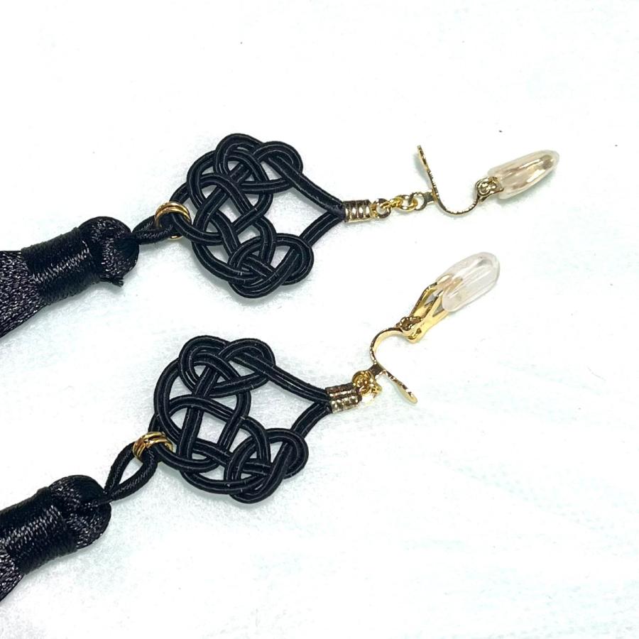 水引きとタッセルのチャイナ風耳飾り タッセル超ロング7cm 長さ調整可