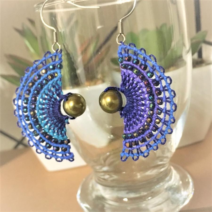 ニャンドゥティピアス 扇形 エスニックピアス 手編みピアス 伝統工芸