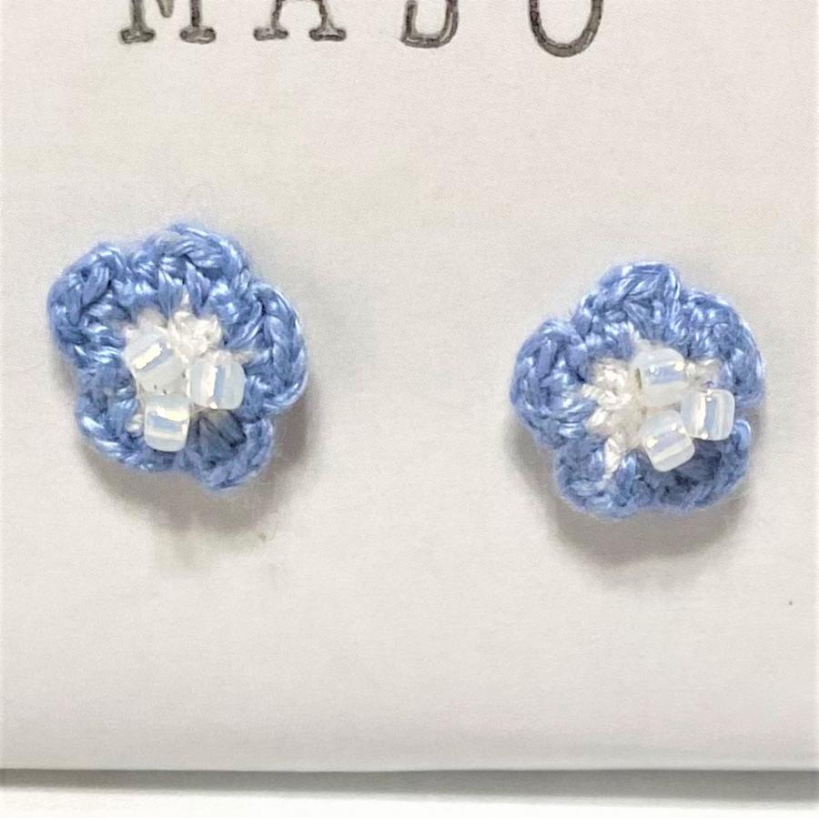 革花アクセサリー　ブルーポピーのピアス　ハンドメイド　304サージカルステンレス 革花アクセサリー ブルーポピーのピアス ハンドメイド 304