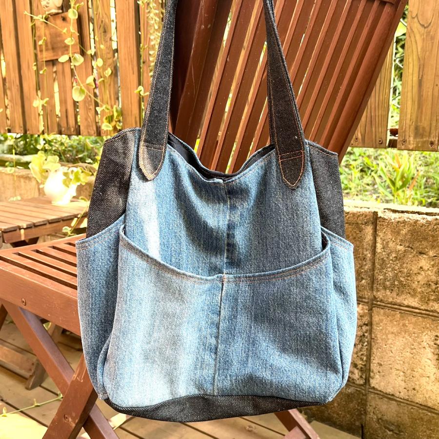 ハンドメイド☘️デニムリメイクマグネットボード　マグネット&クリップ付 デニムリメイクトートバッグ 布製 マグネットホック ハンドメイド