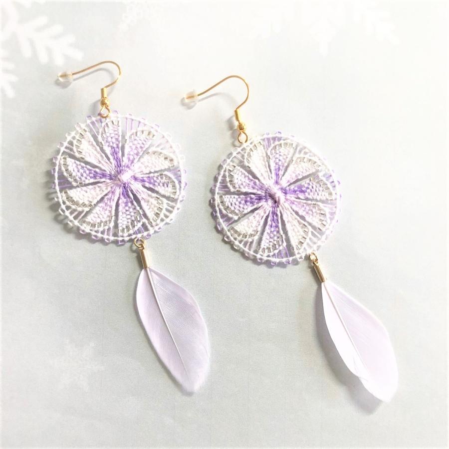 ニャンドゥティピアス 羽ピアス エスニック 伝統工芸 手編みピアス 