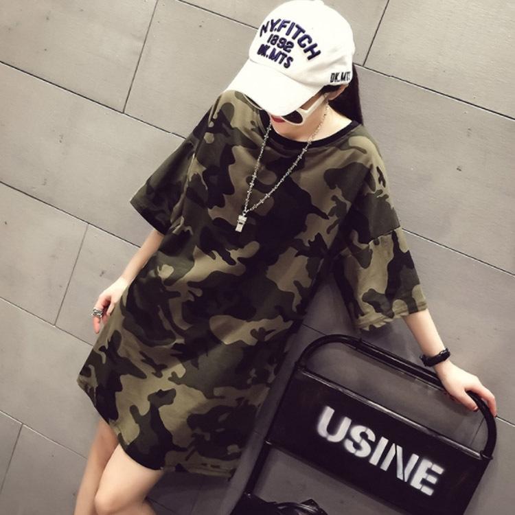ｔシャツ 半袖 ロングｔシャツ 迷彩柄 カモフラ レディース ゆったり ロング丈 シャツ ワンピース 上着 トップス カジュアル シンプル 可愛い お 安い購入