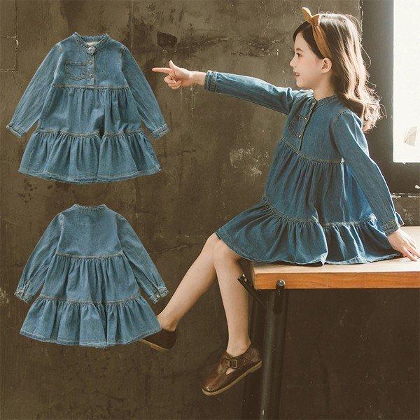 国内初の直営店 膝丈 デニムワンピース 長袖 秋着 女の子 キッズ ワンピース 子供服 子供ドレス 新 可愛い おしゃれ カジュアル ベルト付き ジュニア 韓国子供服 ジャージ サイズ 110 Pathwaysfl Org