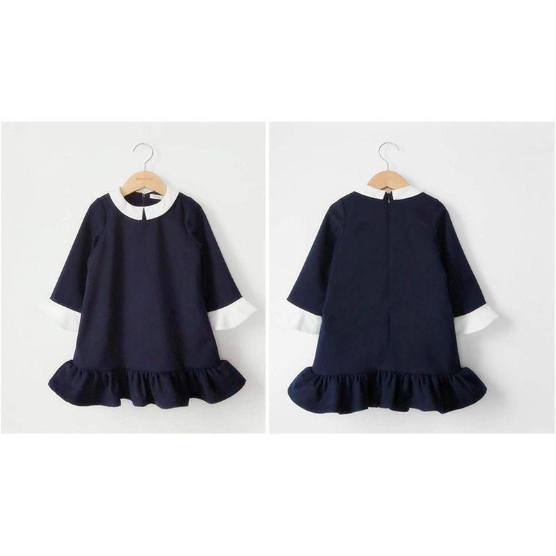 売れ筋介護用品も 長袖 白襟 ドレス 子供 ワンピース 女の子 フォーマル ネイビー 130cm 女の子 入学式 卒園式 発表会 女の子 子供服 ワンピース