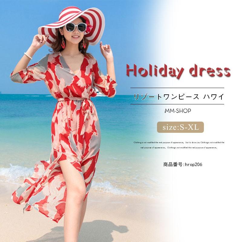 リゾートワンピース マキシ レディース ハワイワンピース ロング リゾートワンピ 五分袖 シフォン 花柄 ビーチワンピース 海 旅行 ボヘミア Hrop6 Mm Shop 通販 Yahoo ショッピング
