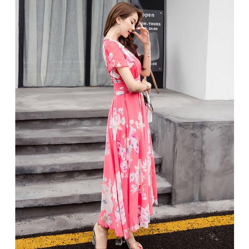 リゾートワンピース マキシ レディース ハワイワンピース ロング リゾートワンピ 半袖 シフォン 花柄 ビーチワンピース 海 旅行 ボヘミア Rop0 Mm Shop 通販 Yahoo ショッピング