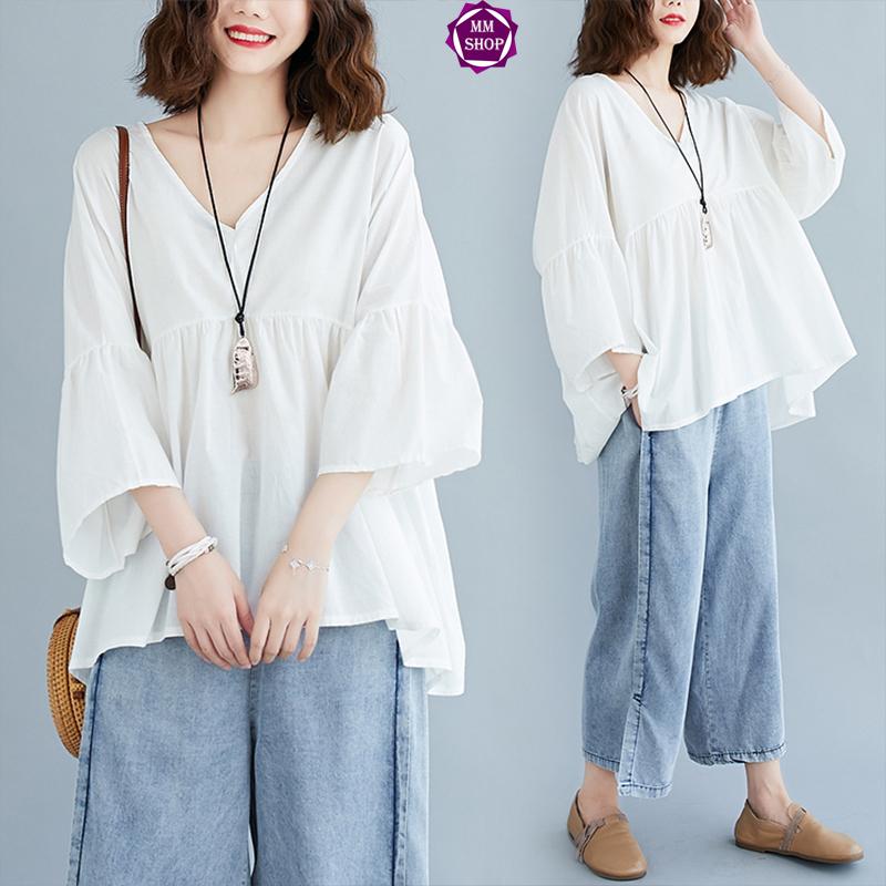 トップス ブラウス 春 レディース ゆったり 大きいサイズ 7分袖 リネン 無地 チュニック 40代 体型カバー フレア アウター シンプル 可愛い 夏 楽天