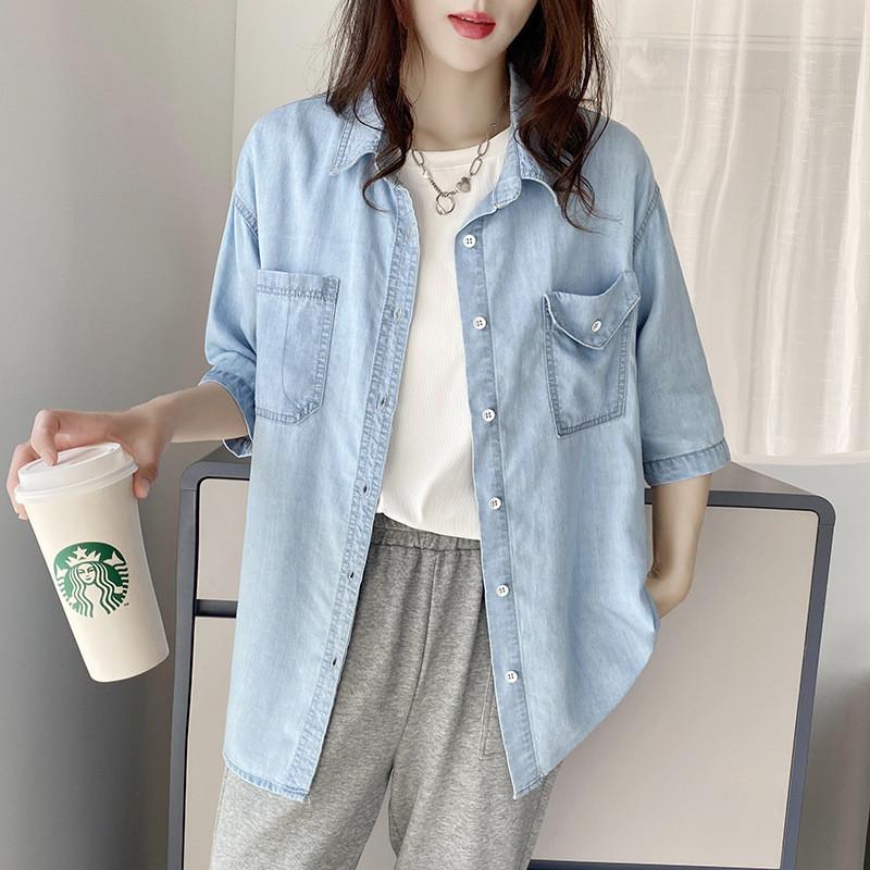 ブラウス シャツ デニム トップス シャツブラウス 半袖 レディース 無地 体型カバー 40代 薄手 ゆったり 前開け チュニック カーディガン デニムシャツ お洒落 Xblo2568 Mm Shop 通販 Yahoo ショッピング