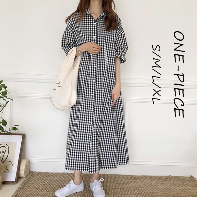 ワンピース ロングワンピ レディース 夏 マキシワンピース チュニック シャツワンピース 夏服 チェック柄 マキシ丈 体型カバー ゆったり 40代 Xlyq1611 Mm Shop 通販 Yahoo ショッピング