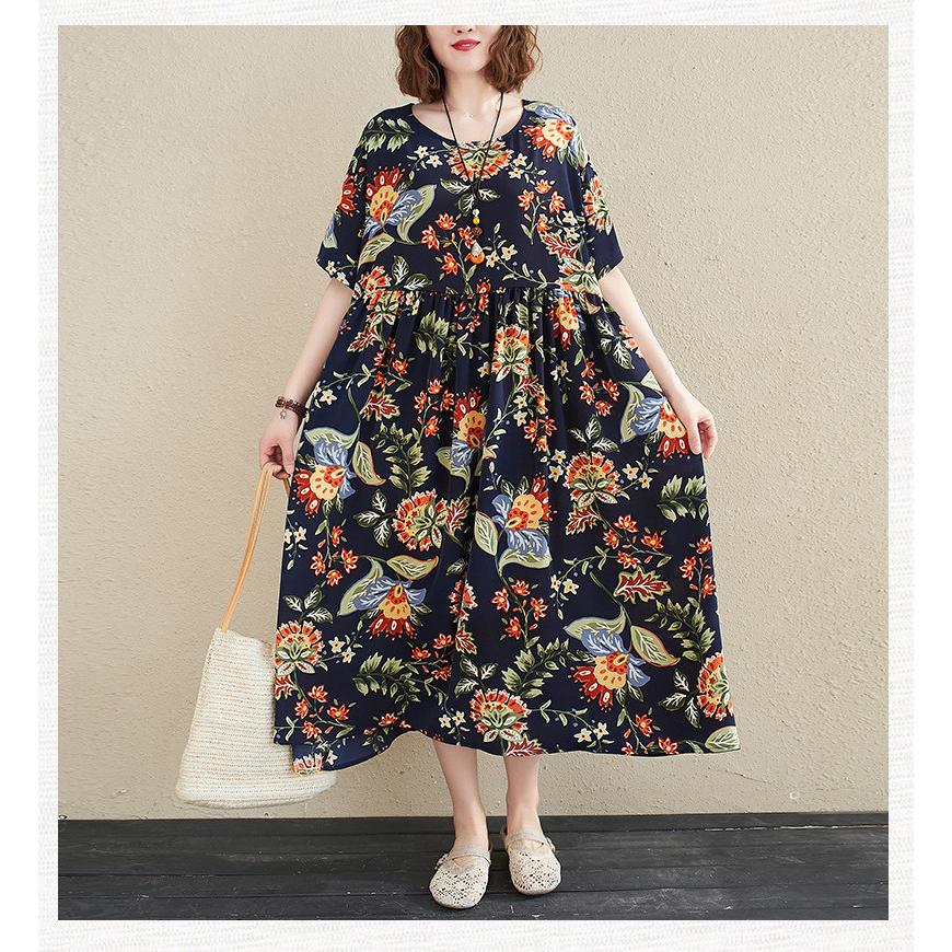 ワンピース 花柄 ロングワンピース マキシ マキシワンピース Aライン 体型カバー 半袖 夏 レディース Uネック 着痩せ カジュアル きれいめ 部屋着 ルームウェア Xlyq2150 Mm Shop 通販 Yahoo ショッピング