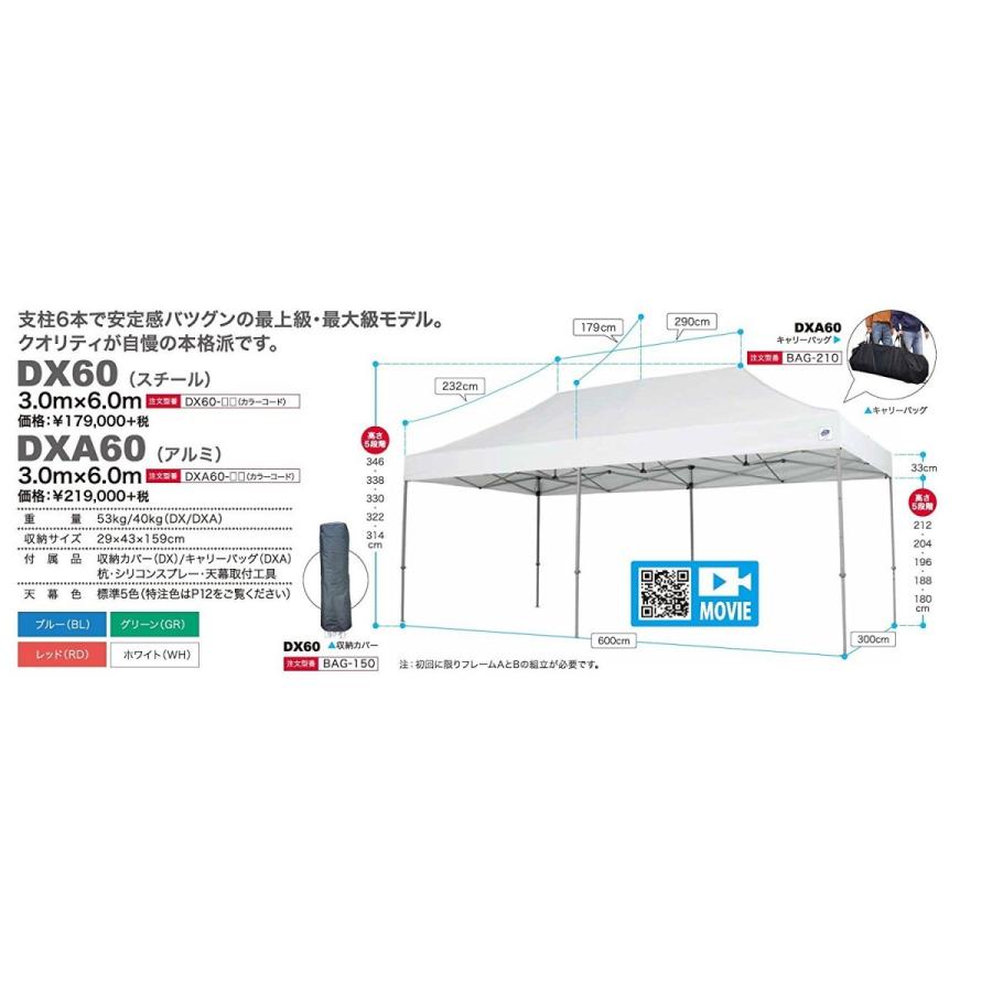 イージーアップテント デラックスシリーズ DX60 GR スチール グリーン 3.0m×6.0m タープ E-ZUP | イージーアップ・テント | 01