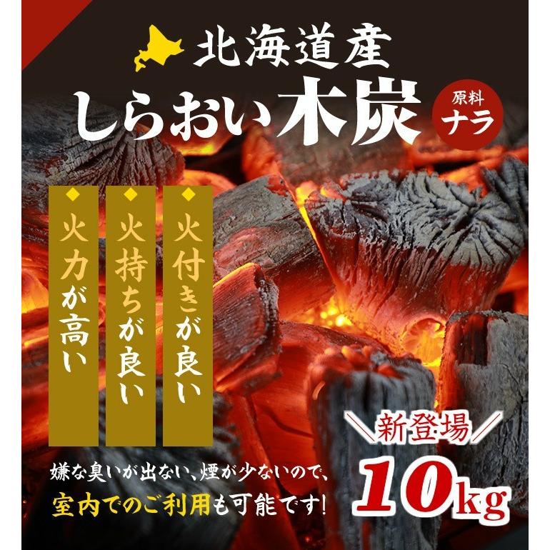 炭 しらおい木炭10kg（ナラ・バラ炭）×2個セット 国産 北海道産 楢炭 
