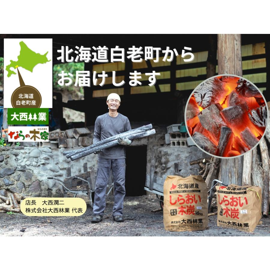 炭 しらおい木炭10kg（ナラ・バラ炭） 国産 北海道産 楢炭 黒炭 : 木酢