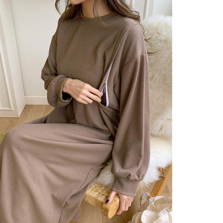 注目 授乳服 安い マタニティ ワンピース 長袖 部屋着 ルームウェア 入院着 秋冬 産前産後 大きいサイズ ワンピ 授乳口 Materialworldblog Com