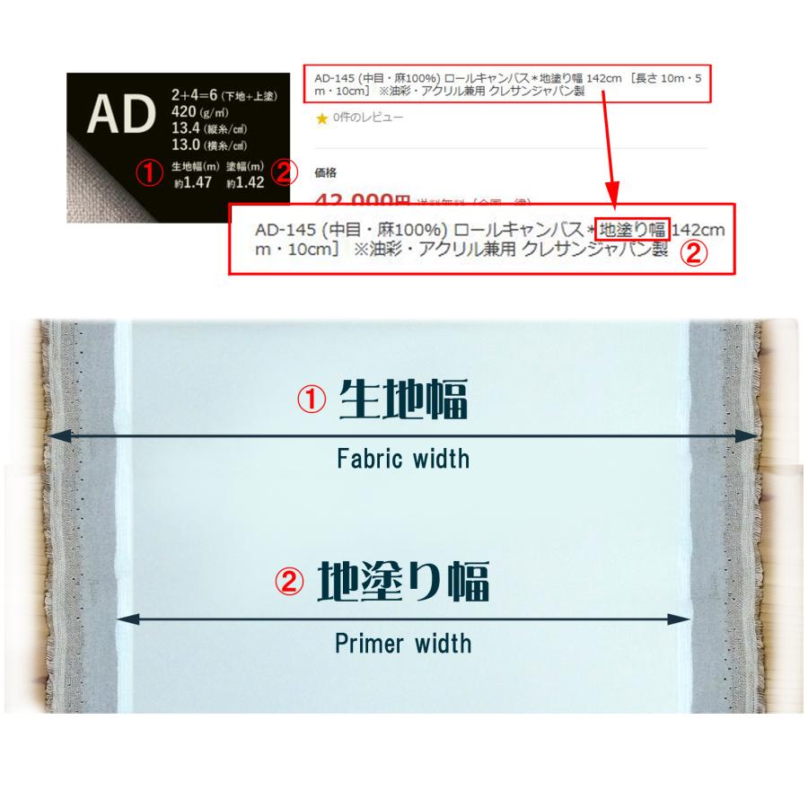AD-145 (中目・麻100％) ロールキャンバス＊地塗り幅 142cm ［長さ 10m・5m］ ※油彩・アクリル兼用 クレサンジャパン製の画像