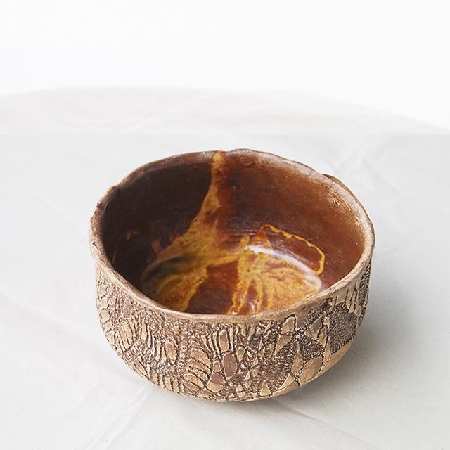 らんまん陶芸作品 伊羅保釉古裂紋茶碗 陶器 茶碗 （135×135×80）作