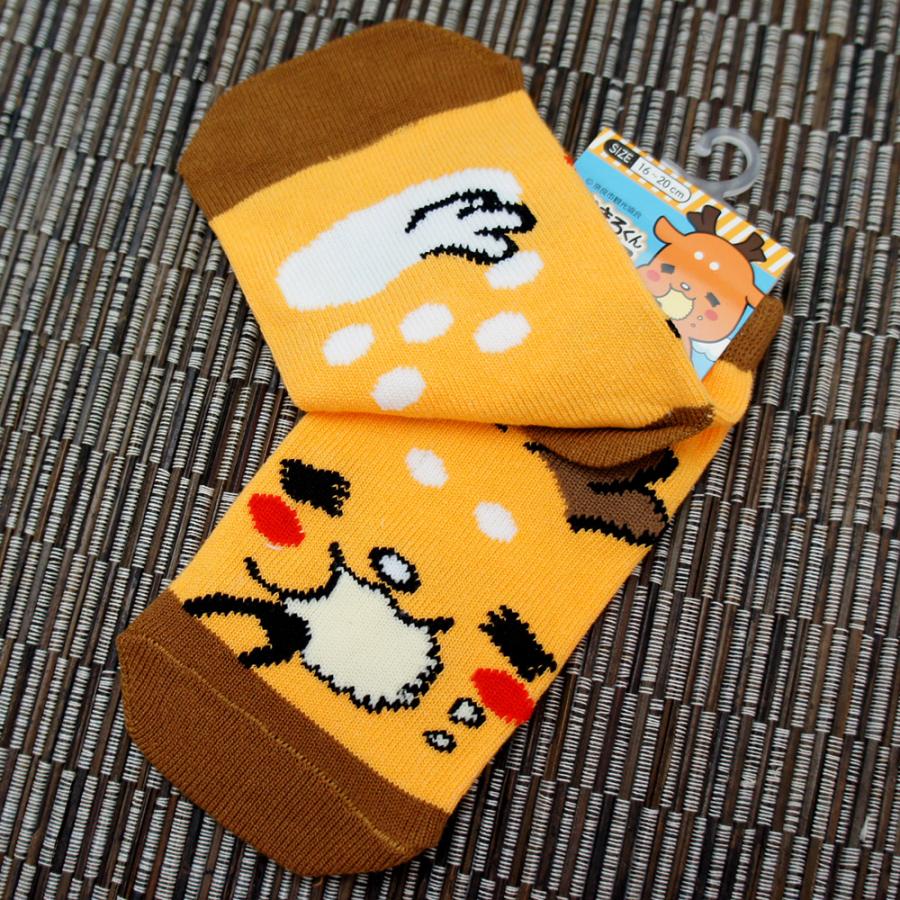 奈良みやげ】しかまろくんソックス キッズ用 鹿せんべい オレンジ
