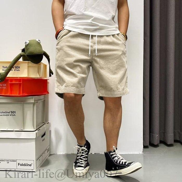 夏新作ショートパンツ メンズ コーデュロイ イージーパンツ 膝上 夏