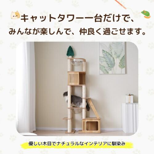 キャットタワー 多頭飼い 大型 木製 据え置き 全高196cm 麻紐 宇宙船ハンモック付き 隠れ家 展望台 麻紐 猫ハウス 爪とぎ 猫タワーの画像