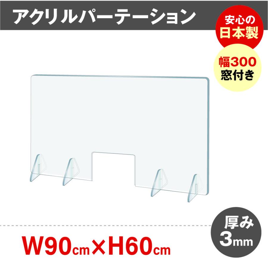 日本製 アクリルパーテーション 飛沫防止 透明 W900 H600mm 対面式スクリーン 81%OFF jap-r9060-m30 デスク用仕切り板 窓付き コロナ対策 間仕切り板 最大の割引