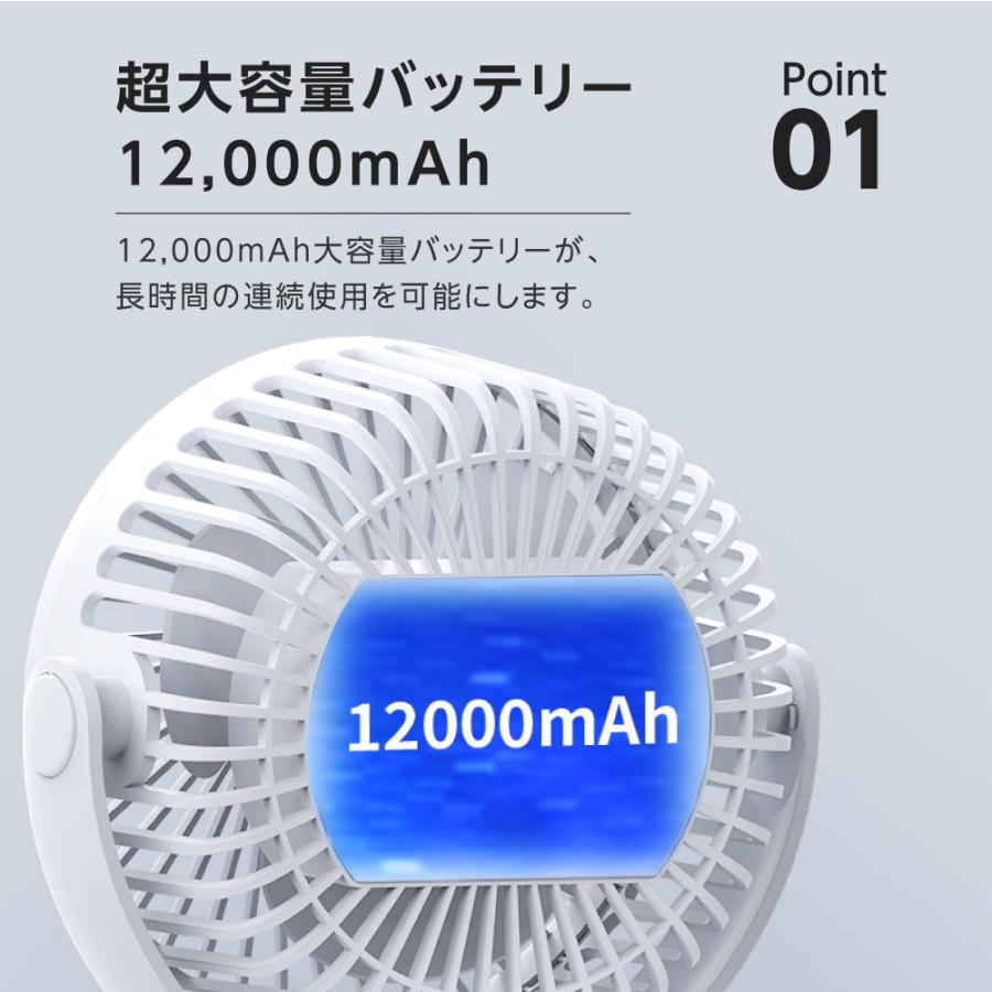 卓上扇風機 クリップ式 小型 大容量 12000mA スタンド式 壁掛け 360°角度調節 充電式 静音 LED照明 風量3段階 卓上 USB リモコン付き タイマー機能 xr-cf190｜naritaka-store｜05