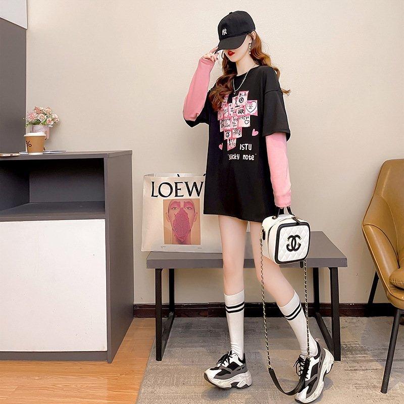 トレーナー 長袖 カットソー Tシャツ レディース ガールズ トップス 上着 ミディアム丈 インナー 重ね着風 ブラック Lサイズ Pd8 成田スポーツ 通販 Yahoo ショッピング