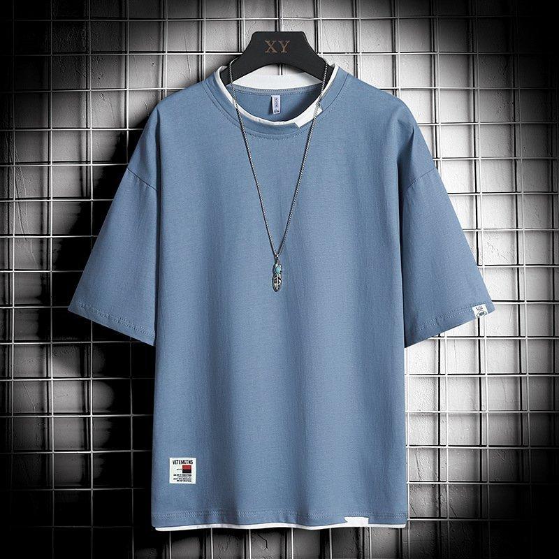 メンズ五分 七分袖tシャツ カットソー トップス Tシャツ メンズ クルーネック 半袖 高品質 夏 オールインワン ブルー2xl Pd7cd 成田スポーツ 通販 Yahoo ショッピング