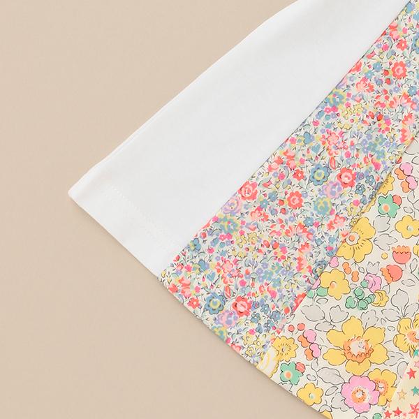 センスオブワンダーのリバティパッチワークTシャツ120オフホワイト&130ピンク センスオブワンダーのリバティパッチワークTシャツ120オフホワイト&130