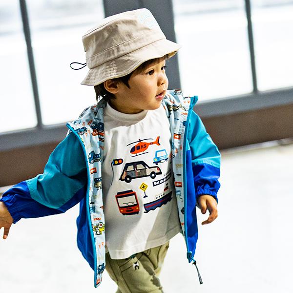 kladskap（クレードスコープ） 乗り物チェック切替半袖Tシャツ【O_50