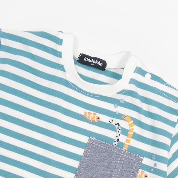 クレードスコープ(kladskap)お魚刺しゅうボーダー半袖Tシャツ
