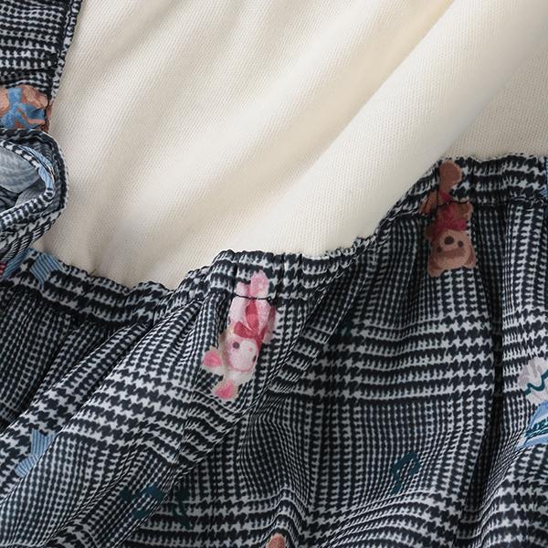 mezzo piano メゾピアノ(mezzo piano)チェック×クマ柄切り替え