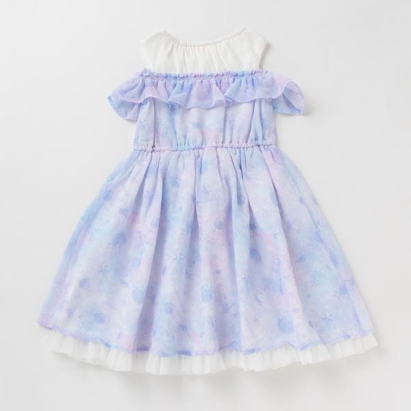 メゾピアノ　シェル柄シフォン　肩開きワンピース　130 mezzo piano メゾピアノ(mezzo piano)シェル柄シフォン肩開き