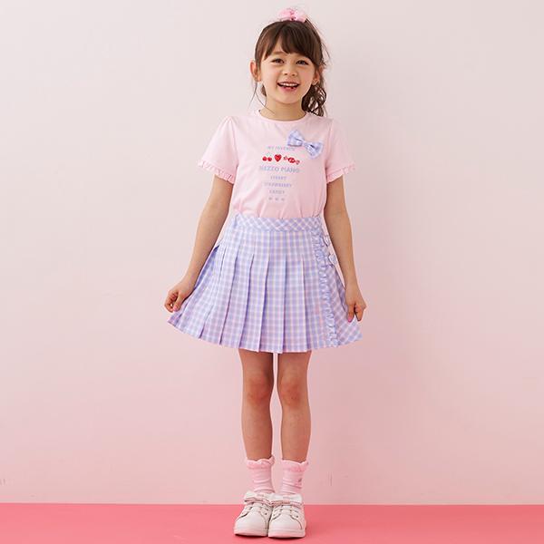 メゾピアノ(mezzo piano)ギンガムリボン 半袖Tシャツ【O_50】【outlet 