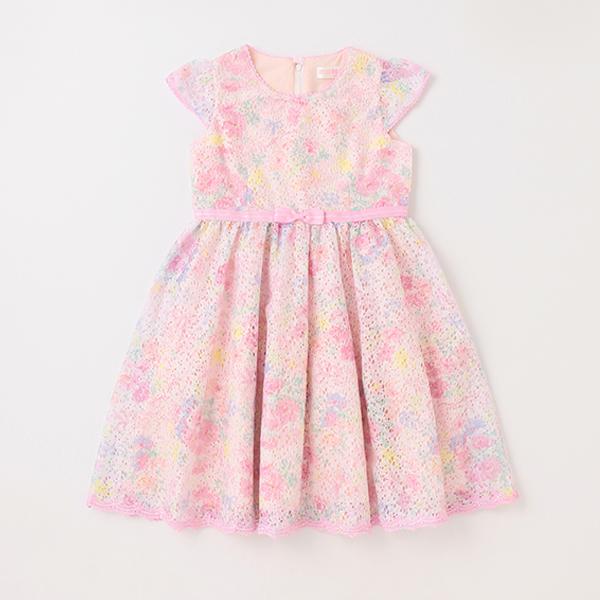 美品！メゾピアノ 花柄プリント　レースワンピース　140 mezzo piano メゾピアノ(mezzo piano)花柄プリントレース