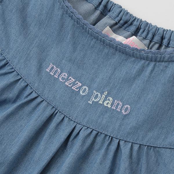 mezzo piano メゾピアノ(mezzo piano)レース刺しゅう 肩開きデニム