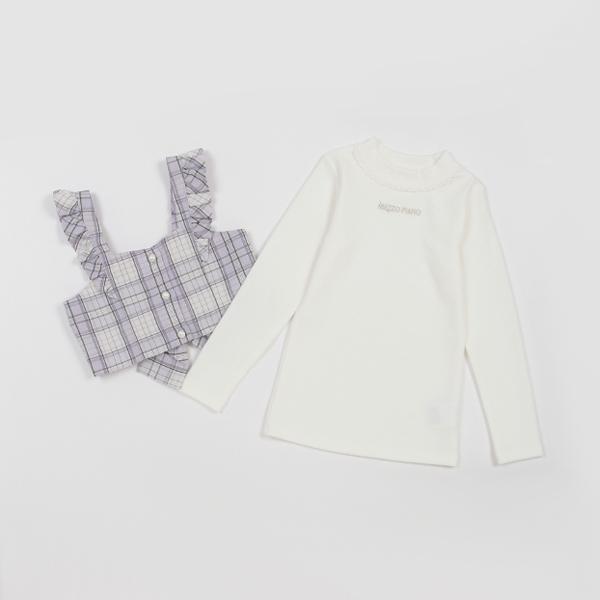 mezzo piano メゾピアノ(mezzo piano)チェックビスチェ＆長袖Tシャツ
