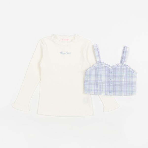 mezzo piano メゾピアノ(mezzo piano)チェックビスチェ＆長袖T