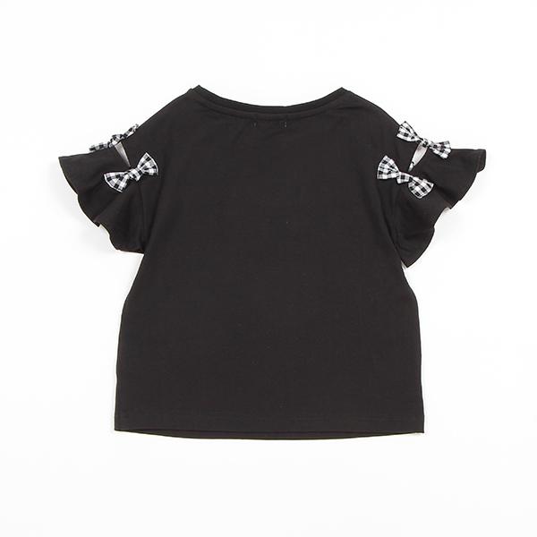 mezzo piano メゾピアノ(mezzo piano)肩開きリボン ロゴ半袖Tシャツ