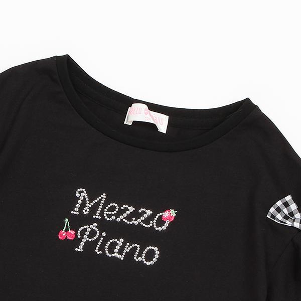 mezzo piano メゾピアノ(mezzo piano)肩開きリボン ロゴ半袖Tシャツ