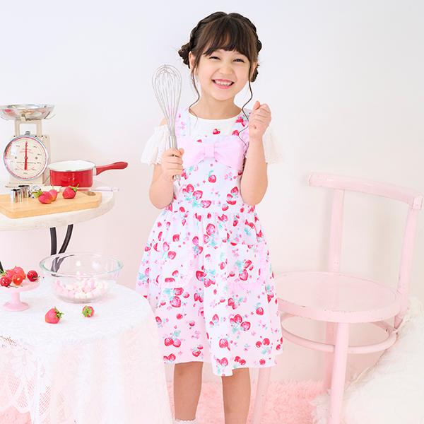 メゾピアノ(mezzo piano)35th復刻イチゴ柄 エプロン 3点セット  