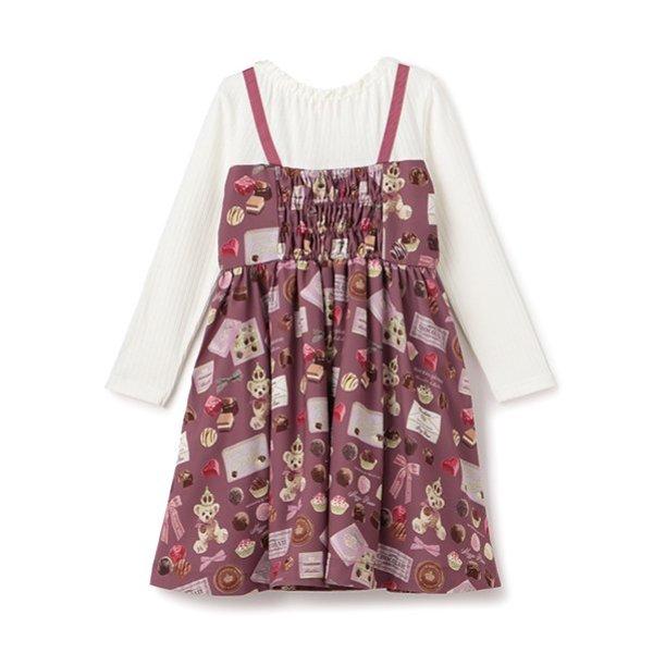 メゾピアノ(mezzo piano)ボンボンショコラ柄 ドッキングワンピース  