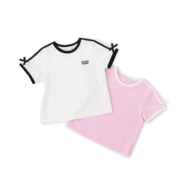 mezzo piano メゾピアノ(mezzo piano)袖ラインリボン 半袖Tシャツ【60