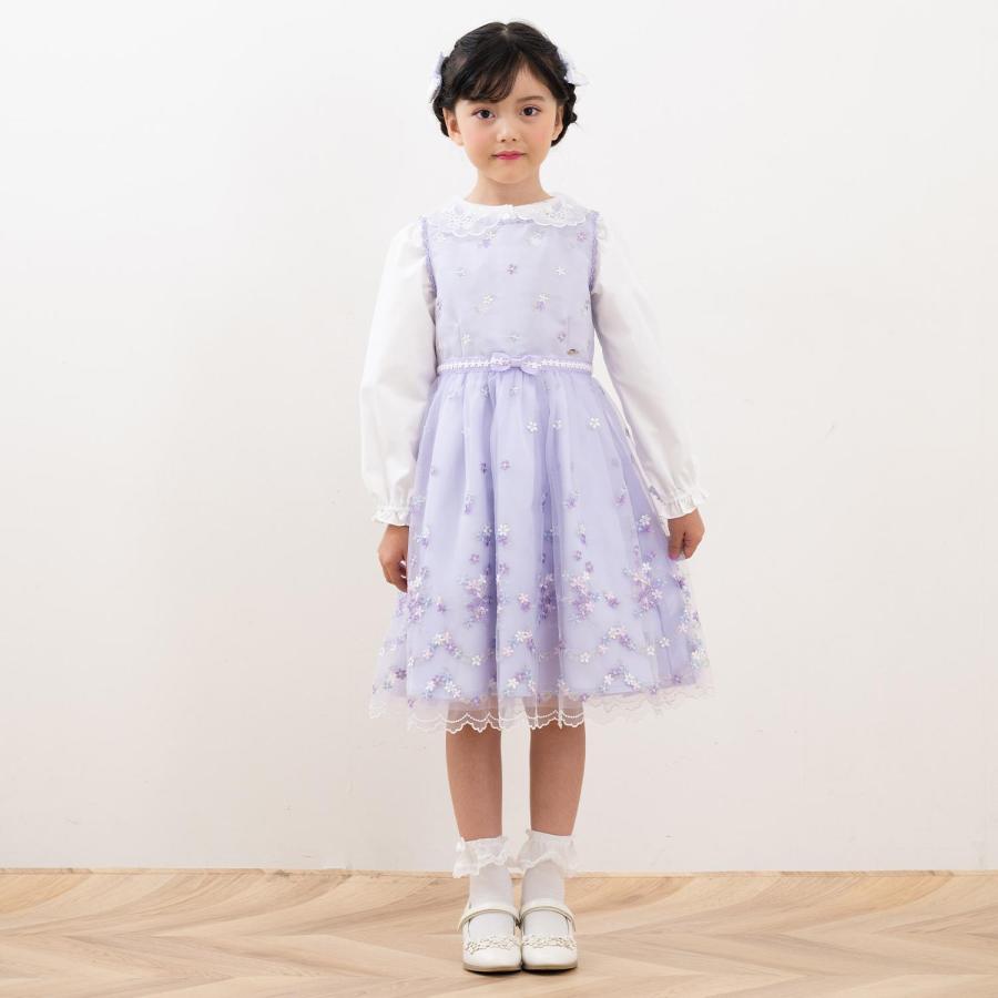 メゾピアノ刺繍チュールワンピース140 mezzo piano ワンピース 花刺繍チュールレース ワンピース キッズ 子供