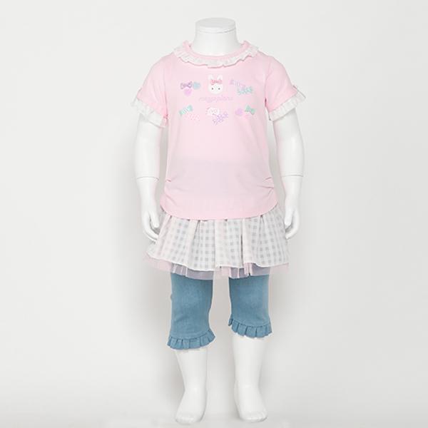 メゾピアノ(mezzo piano)ウサギキャンディ半袖Tシャツ＆スカッツ  