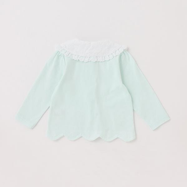 メゾピアノ(mezzo piano)衿つきお花刺しゅう 裾スカラップ長袖Tシャツ  