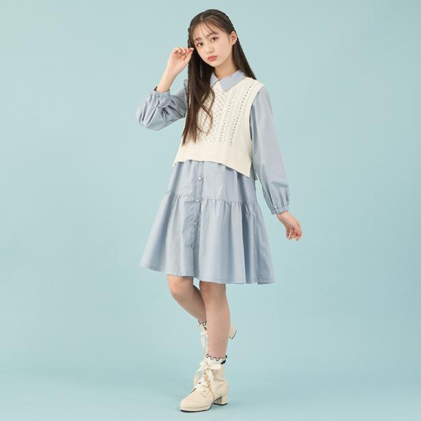 メゾピアノジュニア ニットベスト＆ティアードワンピースセット 160 長袖 mezzo piano Junior（メゾピアノ ジュニア） メゾピアノジュニア(mezzo